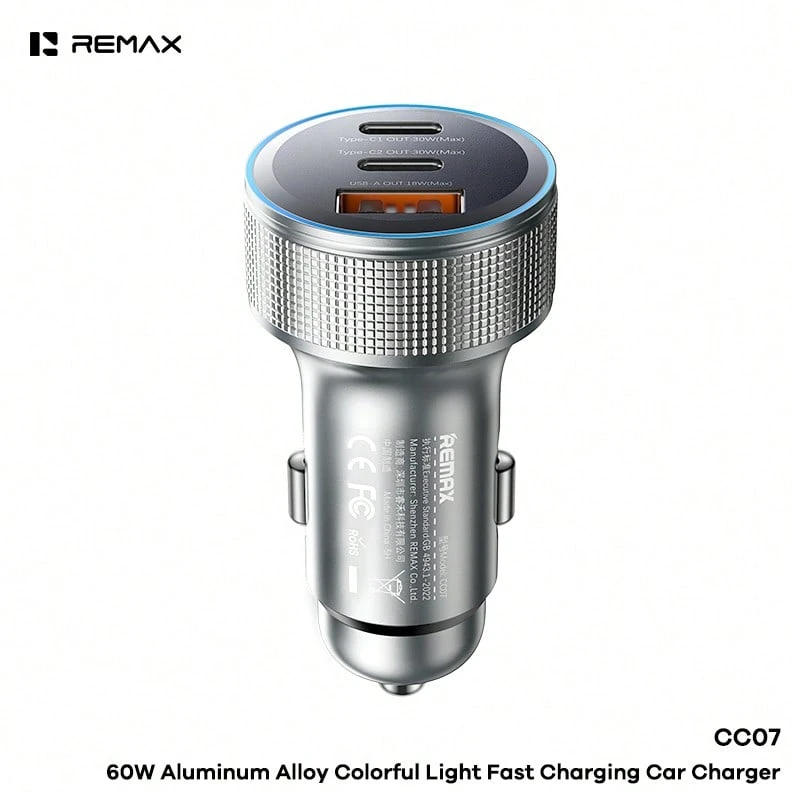 REMAX 60W 铝合金彩色灯快充车载充电器 CC07 - A - 查看 1