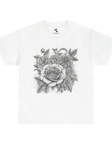 Diseado para destaC1Ar discretaM1ente, este T1S1Hirt floral presenta un detallado diseo de rosas inspirado en el arte de henna MoR1OCC1An - Blanco - Ver 2