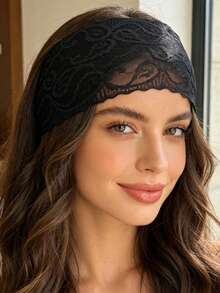 1 pieza Diadema ancha con flor de encaje, diadema de encaje de alta elasticidad, accesorio para atuendo de primavera/verano, color malva - Multicolor - Ver 6