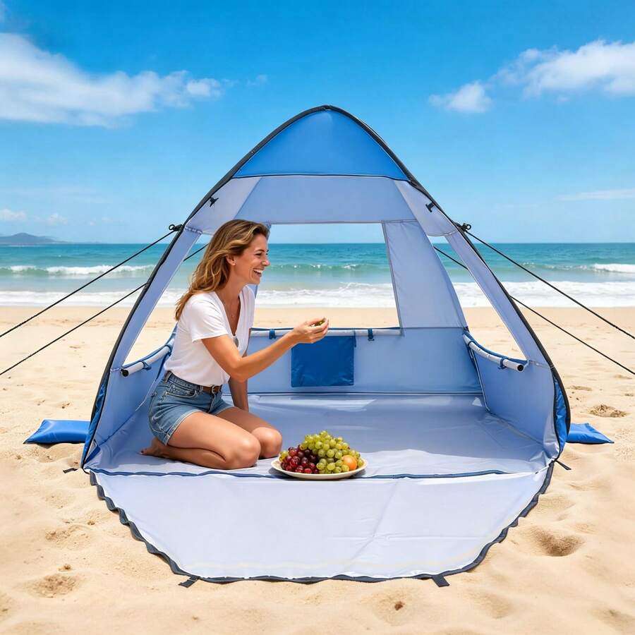 Beach Tent Sun Shelter For 2 Person, UPF 50+ Protection, Portable Sun Shade Canopy With Carrying Bag & Sand Pockets, Lightweight And Easy Setup Beach Umbrella For Camping Fishing Outdoor Picnic - for 2 Person, Sand Pockets - 查看 1