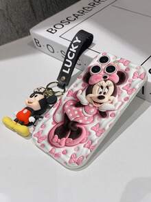 Disney Mickey Mouse Clubhouse Phone Case : 3D Fluffy Pattern Border Protector Phone Soft Phone Case With A Free Cute Mickey Bracelet Chain Lanyard, Mickey, Minnie, Goofy, Donald Duck, Daisy Duck, Pluto, For Apple 17 Promax 17 Pro 16 15 14 13 12 11 Pro Max XS Max X XR Soft Cover Summer Phone Case - White - View 7