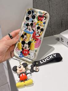 Disney Mickey Mouse Clubhouse Phone Case : 3D Fluffy Pattern Border Protector Phone Soft Phone Case With A Free Cute Mickey Bracelet Chain Lanyard, Mickey, Minnie, Goofy, Donald Duck, Daisy Duck, Pluto, For Apple 17 Promax 17 Pro 16 15 14 13 12 11 Pro Max XS Max X XR Soft Cover Summer Phone Case - 白色 - 查看 4
