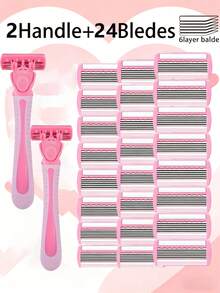 女用6層安全除毛刮鬍刀片 6/12/18/24入組 適用於私密處、腋下毛、腿毛 身體理容刮鬍工具 男用鬍鬚刮鬍刀 日常面部護理 高端旅行首選 - 2手柄+24刀片 - 查看 18