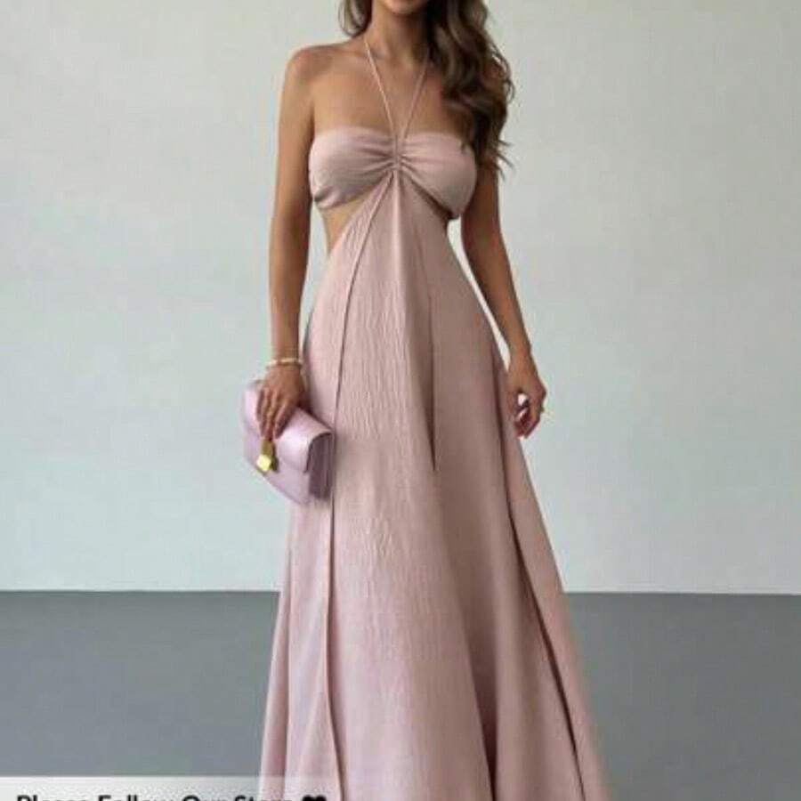 New Boho Style Dress With Oversized Ruffle, Drawstring Waist, Strapless, Versatile Wear, Romantic Beach Vacation Vibe Gown - Albaricoque - Ver 1
