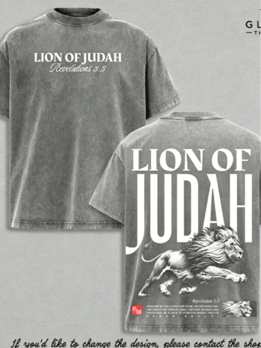 Lion Of Judah Vintage Washed T-Shirt / Tank Top / Hoodie, Christian Jesus Apparel, Faith Streetwear Oversize Heavyweight, Gothic Church Outfit, Gym Pump Cover , Lion Shirtt Shirt For Men - Màu xám đen - Xem 1