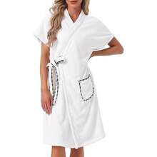 Áo choàng tắm nữ kiểu váy, chất liệu vải bông mềm mại, có dây buộc, thích hợp cho spa, tập gym, tắm vòi sen, có túi, năm 2026. - Nhiều màu - Xem 1
