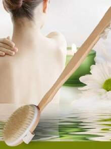 1 Bàn chải tắm đa năng cán gỗ dài có thể tháo rời, bàn chải massage làm sạch, bàn chải chà lưng, bàn chải tẩy tế bào chết. - Màu be - Xem 3