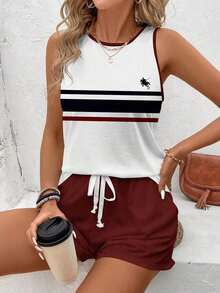 , Conjunto de 2 Piezas para Mujer, Camisola de Cuello Redondo con Estampado de Lunares y Pantalones Cortos, Ideal para Verano, Conjunto Casual de Dos Piezas para Salir. - Multicolor 20 - Ver 4