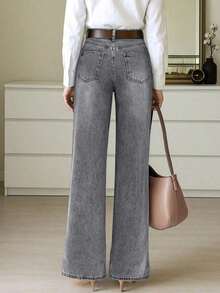 Jeans rectos y holgados para mujer con bolsillos.Sencillos, casuales, elegantes y versátiles, adecuados para todas las estaciones.Perfectos para viajar, la playa y las vacaciones de primavera - Gris Claro - Ver 2