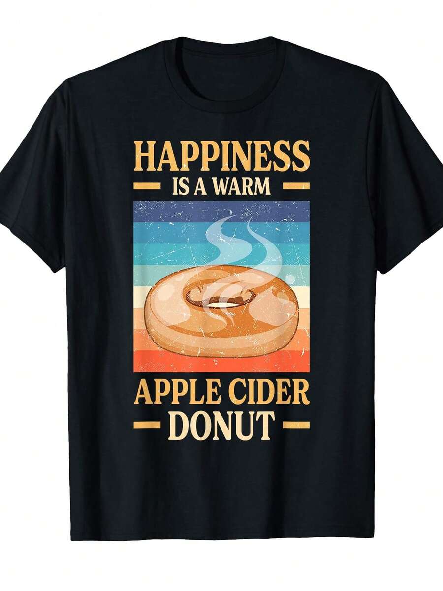 Camiseta de moda con diseño de donuts de sidro de manzana y cosecha de otoño, top suave y casual, ropa urbana elástica, unisex, cómoda, transpirable y a. - Negro - Ver 1