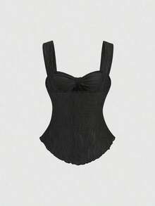 Top corto tipo tubo con lazo y estampado texturizado - Negro - Ver 2