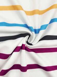 Camiseta de mujer de manga corta con cuello redondo, estampado de rayas de colores, informal, para verano - Multicolor 14 - Ver 4