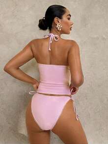 Conjunto de bikini a cuadros de cereza dulce - Rosa Pálido - Ver 2