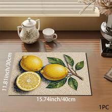 1pc Lemon Print Absorbent Mat/Drying Mat For Coffee Maker, Dishes - Polyester Absorbent Desktop Protective Mat With Rubber Anti-Slip Pad, For Kitchen Counter Decor, Home Bar And Dining Table - Multicolor - View 12