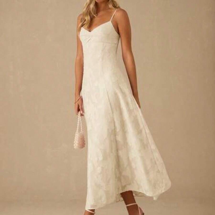 Spring/Summer Romantic Women's Pastel Purple Jacquard Pleated Backless Strap Maxi Dress,Sweet&Elegant For Vacation&Date&Holiday&Party&Graduation&Wedding Guest&Beach,Prom Dress,Summer Dresses For Women,Sun Dresses For Women,Summer Clothes - Albaricoque - Ver 1