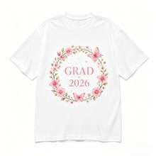 "Mujer Camiseta Casual de Algodón para Graduación 2026, Estampado Floral con Mariposas, Manga Corta, Look Fresco y Divertido" - Blanco - Ver 11