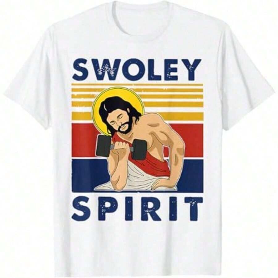 Camiseta Swoley Spirit Weightlifting Jesus Swoley Spirit para mujer, camiseta diaria para mujer, camiseta para niñas, estilo vintage urbano, unisex, holgada, de algodón, manga corta, cuello redondo, blusas para mujer, playeras de mujer, blusas casuales para dama. - Blanco - Ver 1
