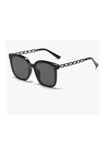 1 pieza Gafas de sol de hombre con marco grande y retro, templos con decoración metálica, elegante para uso diario, ir al trabajo, conducir, vacaciones en la playa - Multicolor - Ver 5