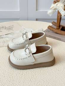 1 paire de nouvelles mocassins beige mode pour enfants, chaussures décontractées à semelle souple antidérapante, style britannique élégant convenant aux garçons et aux filles, pour le printemps/l'automne, l'école et les sorties - Beige - Voir 4