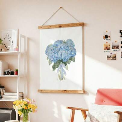 1pc Blue Hydrangea Watercolor Wall Art Picture Coastal Granddaughter Prints Canvas Paintings Botanical Posters Watercolor Floral Decor For Bedroom, Living Room, Or Apartment Dorm Room Decor Gift For Her Wooden Hanger Frame,Unframed Or Framed