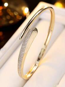 1 pieza Brazalete geométrico de lujo con microincrustraciones de circonita, diseño asimétrico y único de brazalete abierto, accesorio elegante y versátil para el trabajo - pulsera - Ver 8