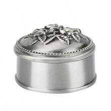 Walfront 1 caja de joyería de aleación de zinc con forma redonda tallada de flores clásico, adornos clásicos para almacenamiento de collares, anillos, color plateado - pago - Ver 9