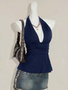 Top de tirantes sin espalda negro tipo babydoll para mujer, diseño de Halloween - Azul marino - Ver 6
