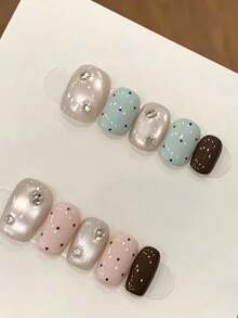 1盒新款閃亮迷你美甲水鑽，高品質可疊加圓形美甲裝飾，沙龍風格美甲配件美甲飾品 - 彩色 - 查看 2
