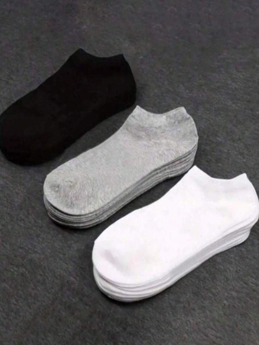 20 Pairs Men's Black White Grey Sports Boat Socks - Multicolor - View 1