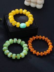 Set de 3 piezas de pulseras de cuentas de colores caramelo de verano, pulseras apilables de estilo elegante y único para vacaciones, conjunto de pulseras versátiles y de uso diario de moda para mujeres - pulsera de cuentas - Ver 4