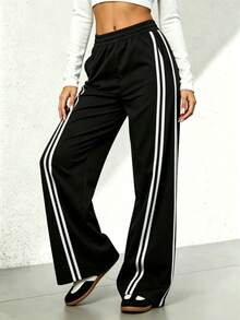 Pantalones rectos negros holgados y casuales de vacaciones para otoño e invierno - Negro - Ver 3