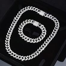 kuuioe Set de 2 piezas de joyería de collar + pulsera de estilo hip-hop, unisex, regalo perfecto para novio o novia - Plateado - Ver 12
