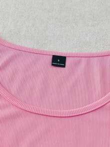 Camisa holgada a rayas verde oliva y top sin mangas de punto para mujer - Rosa - Ver 4