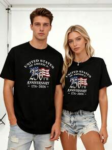 1PC 250th Anniversary American Flag T-Shirt & Light Blue Denim Shorts - Heavyweight 250 Years Of Independence Celebration, Soft Crew Neck Casual Shorts Suitable For Men & Women, 4th Of Outfit, Machine WashableDaily Outfits For Men And Women Summer Tops Summer Clothes Shirts Summer Graphic Tees Women T Shirts Tropical Vacation Outfits Going Out Outfits Tropical Outfits For Women Going Out Tops T Shirts Women Summer Top Graphic Tees Women 4th Of July Outfit Women Summer Tops Y2k 4th Of July Oversized T Shirt Streetwear Women - 黑色 - 查看 2