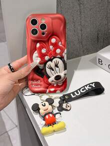 Disney Mickey Mouse Clubhouse Phone Case : 3D Fluffy Pattern Border Protector Phone Soft Phone Case With A Free Cute Mickey Bracelet Chain Lanyard, Mickey, Minnie, Goofy, Donald Duck, Daisy Duck, Pluto, For Apple 17 Promax 17 Pro 16 15 14 13 12 11 Pro Max XS Max X XR Soft Cover Summer Phone Case - 白色 - 查看 3