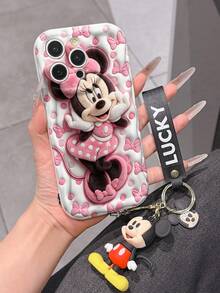 Disney Mickey Mouse Clubhouse Phone Case : 3D Fluffy Pattern Border Protector Phone Soft Phone Case With A Free Cute Mickey Bracelet Chain Lanyard, Mickey, Minnie, Goofy, Donald Duck, Daisy Duck, Pluto, For Apple 17 Promax 17 Pro 16 15 14 13 12 11 Pro Max XS Max X XR Soft Cover Summer Phone Case - White - View 5