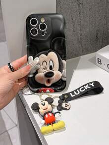 Disney Mickey Mouse Clubhouse Phone Case : 3D Fluffy Pattern Border Protector Phone Soft Phone Case With A Free Cute Mickey Bracelet Chain Lanyard, Mickey, Minnie, Goofy, Donald Duck, Daisy Duck, Pluto, For Apple 17 Promax 17 Pro 16 15 14 13 12 11 Pro Max XS Max X XR Soft Cover Summer Phone Case - White - View 3