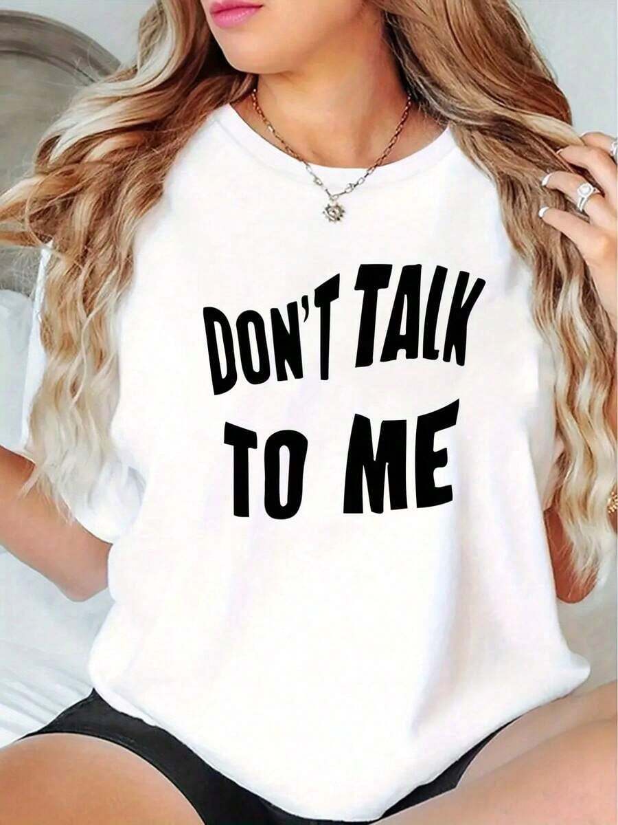 Camiseta de verano para mujer, camiseta informal con estampado gráfico "No me hables", cuello redondo, manga corta, camiseta deportiva casual y cómoda, top de verano para vacaciones, estilo casual americano. - Blanco - Ver 1