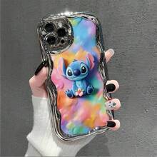Disney Lilo & Stitch Phone Case, Cartoon Art Protective Cover. Compatible With IPhone 17, 16, 15, 14, 13, 12, 11 Pro Series, Featuring Plush Stitch With A Pink Flower Against A Tie-Dye Rainbow Background, Perfect For Animation Fans, Ideal For Birthdays, Holidays, Anniversaries, Graduation Gifts, Or Any Special Occasion To Surprise Family, Friends, Classmates, And Loved Ones. - Silver - View 2