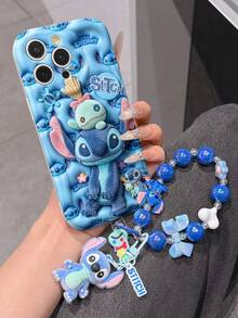 Disney Has Authorized, Phone Case - Chain Set, The Stitch Lilo & Stitch 3D Phone Case Plus A Silicone 3D Stitch Bracelet With Metallic Ring Removable Bracelet, Stitch And Angel Pattern, Compatible With Iphone17/16/15/14/13/12/11/XS/XR/X Plus Pro Max, A Stylish Cartoon Phone Case, The Perfect Gift Choice, Phone Protection, Durable Phone Cover, Great Gift For Friends And Family. - trắng - Xem 2