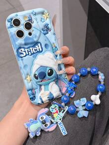 Disney Has Authorized, Phone Case - Chain Set, The Stitch Lilo & Stitch 3D Phone Case Plus A Silicone 3D Stitch Bracelet With Metallic Ring Removable Bracelet, Stitch And Angel Pattern, Compatible With Iphone17/16/15/14/13/12/11/XS/XR/X Plus Pro Max, A Stylish Cartoon Phone Case, The Perfect Gift Choice, Phone Protection, Durable Phone Cover, Great Gift For Friends And Family. - 白色 - 查看 2