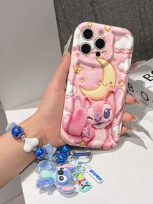 Disney Has Authorized, Phone Case - Chain Set, The Stitch Lilo & Stitch 3D Phone Case Plus A Silicone 3D Stitch Bracelet With Metallic Ring Removable Bracelet, Stitch And Angel Pattern, Compatible With Iphone17/16/15/14/13/12/11/XS/XR/X Plus Pro Max, A Stylish Cartoon Phone Case, The Perfect Gift Choice, Phone Protection, Durable Phone Cover, Great Gift For Friends And Family. - trắng - Xem 4