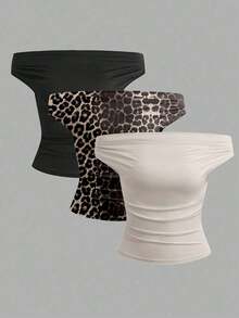 Parte superior sencilla de diseño con hombros descubiertos de unicolor, uso casual diario para mujeres - Multicolor 18 - Ver 7