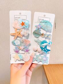 5/10pcs/Set Ocean Style Shell & Starfish Hair Clips, Mermaid Side Bangs Clips - Suitable For Girls And Women, Fits Various Hairstyles And Occasions, Random Color,Hair Barrettes - Multicolor - View 8