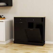 Two Drawers And Two-Compartment Tilt-Out Trash Cabinet Kitchen Trash Cabinet-Black - Black1 - View 6