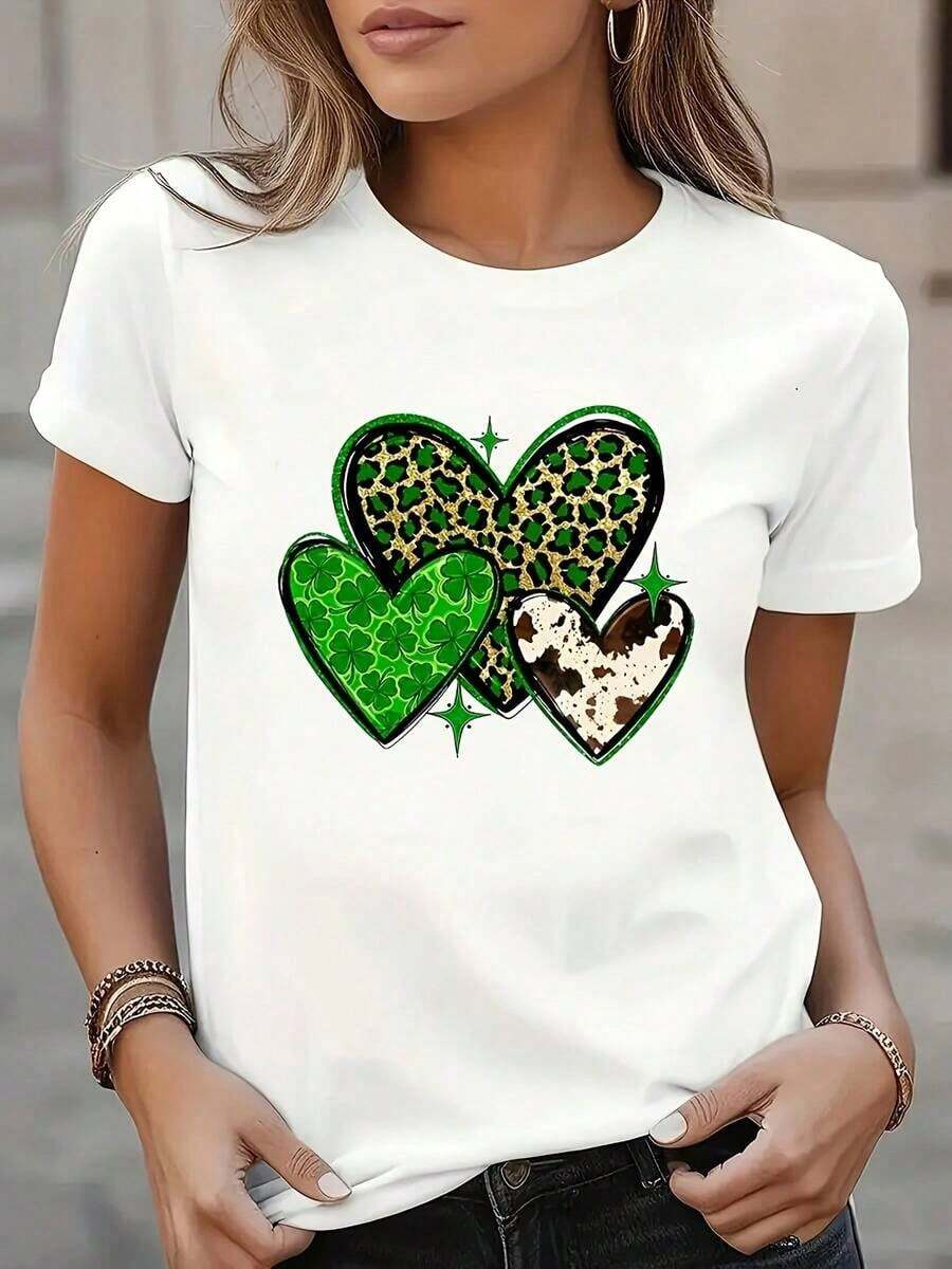 Nueva Camiseta Estampada con Motivo de Corazones - Blanco - Ver 1