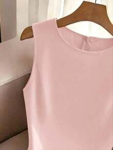 Vestido elegante sin mangas estilo francés, vestido mini con decoración de lazo rojo, adecuado para salidas diarias, citas, vacaciones - Rosa - Ver 6