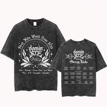 1 pieza Camiseta de manga corta de cuello redondo oversize unisex desgastada y lavada, 100% algodón pesado de 220g, diseñada por artistas Y2K estilo americano vintage, estampado gráfico de nombres de ciudades, ideal para uso diario, conciertos y festivales - Negro - Ver 6
