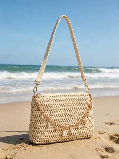 1PC Minimalist Straw Woven Hobo Shoulder Bag, Fashion Leather Strap Underarm Purse, Casual All-Match Bag For Women Beach Vacation Daily #StrawHoboBag #LeatherStrapPurse #MinimalistVacationBag