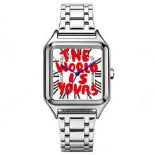PINTIME 1件裝銀色方形不鏽鋼手錶，羅馬數字錶盤，防水石英手錶，金屬錶帶，時尚商務風格，理想禮物 - B - 查看 7